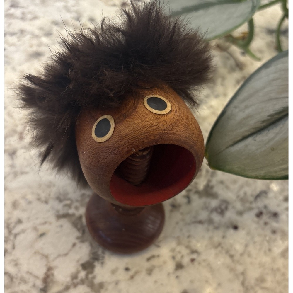 Vintage Wooden Figural Nutcracker Funny Face Hair Screw Nutcracker Folk Art